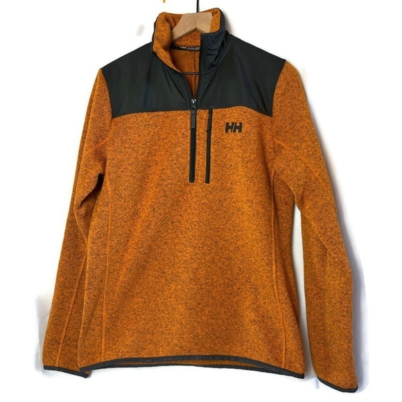 HELLY HANSEN Mens Varde 1/2 Zip Knitted Fleece Pullover Jacket Orange Black S - Picture 1 of 11